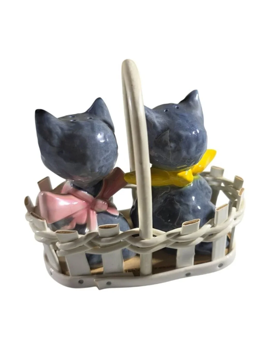Cat Salt Pepper Shakers Vtg Ceramic With Basket By Goebel anthropomorphic